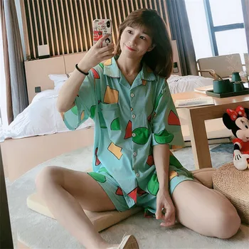 Španija Poletje pijamas Japonski Pižame Sleepwear Bombažno Pižamo Ženske Pijamas Kratek Rokav Homewear Anime Nightgown Stranka