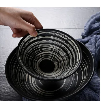 Japonski slog lesa zrn keramični veliko Skledo ustvarjalne peči glaze slamnik skledo špageti jed gospodinjski plošča set