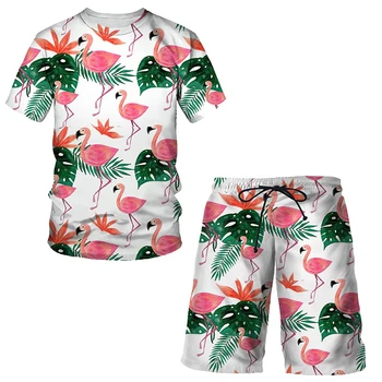 Moški Hawaiian Določa Tiskanje 2021 Poletje Kratek Rokav T Shirt Plaža Hlače Ulične Mens Priložnostne Obleko, 2 Kos Moda Kul oblačila