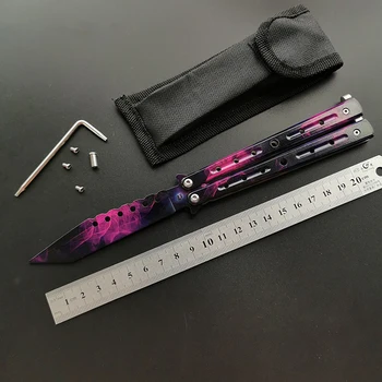 Titana Rainbow Barva Za Usposabljanje Folding Nož Iz Nerjavečega Jekla Metulj Igra Nož Brez Roba Dolgočasno Orodje Bladeless Pripomoček Nož