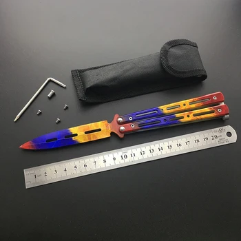 Titana Rainbow Barva Za Usposabljanje Folding Nož Iz Nerjavečega Jekla Metulj Igra Nož Brez Roba Dolgočasno Orodje Bladeless Pripomoček Nož