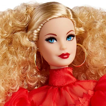 Barbie Zbiralec Mattel 75. Obletnico Lutka Rdeče Šifon Obleke Blondinka Zbirka Lutka Igrača za Dekle Darilo