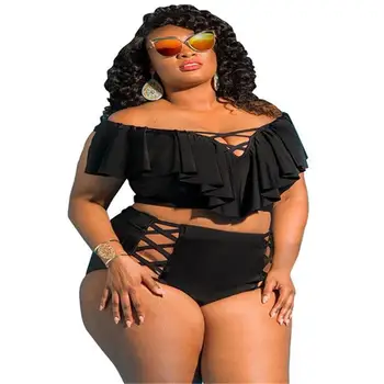 Plus Velikost Bikini Komplet Žensk, Plavanje Obleko Visoka Vitka Kopalke Ženska Afriške kopalke Dva Kosa Ruffle Kopalke Badpak 5XL