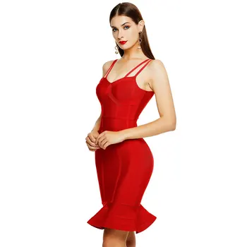 2020 Jeseni Nove Ženske Seksi Špageti Trak Ruffle Obleko Rdeča Rumena Bodycon Povoj Slaven vzletno-pristajalne Steze Stranka Obleko Vestidos