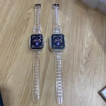 Pazi, Trak, torbico za Apple Gledati Serije 6 5 4 SE Silikona Pregleden za Iwatch 38 mm 40 mm 42mm 44 Watch Band + Primeru 2 V 1