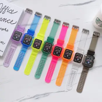 Pazi, Trak, torbico za Apple Gledati Serije 6 5 4 SE Silikona Pregleden za Iwatch 38 mm 40 mm 42mm 44 Watch Band + Primeru 2 V 1
