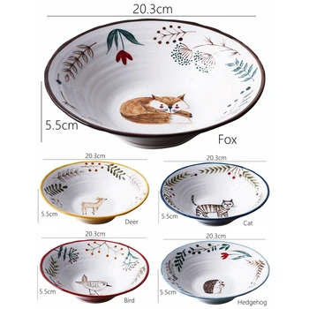 8 inch Keramično Skledo Rezanec Bowl Gozdnih Živali Design Veliko Skledo Ustvarjalne Restavracija Gospodinjski Cvet Skledo
