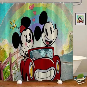 New Mickey Miške Minnie Tuš Zavesa Nepremočljiva Luštna 3D Cartoon Vzorec Tuš Zavesa s Kavlji za Kopalnico Dekor Darila