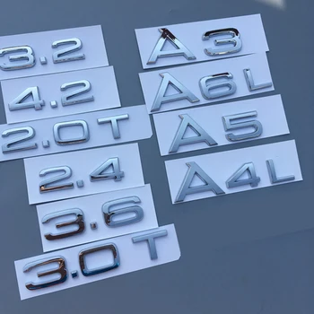 Black Chrome Simbol za Audi 2.0 1.8 T T 2.4 3.0 T 3.2 3.6 A3 A4 A5 A6L A7 A8L V3 V5 V7 Štiri Kolesni Pogon Prtljažniku Avtomobila Logotip Nalepko